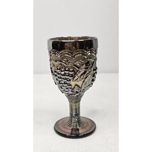 IMPERIAL CORDIAL Purple Carnival Mini Wine Glass GRAPEVINE EMBOSSED 4” Tall